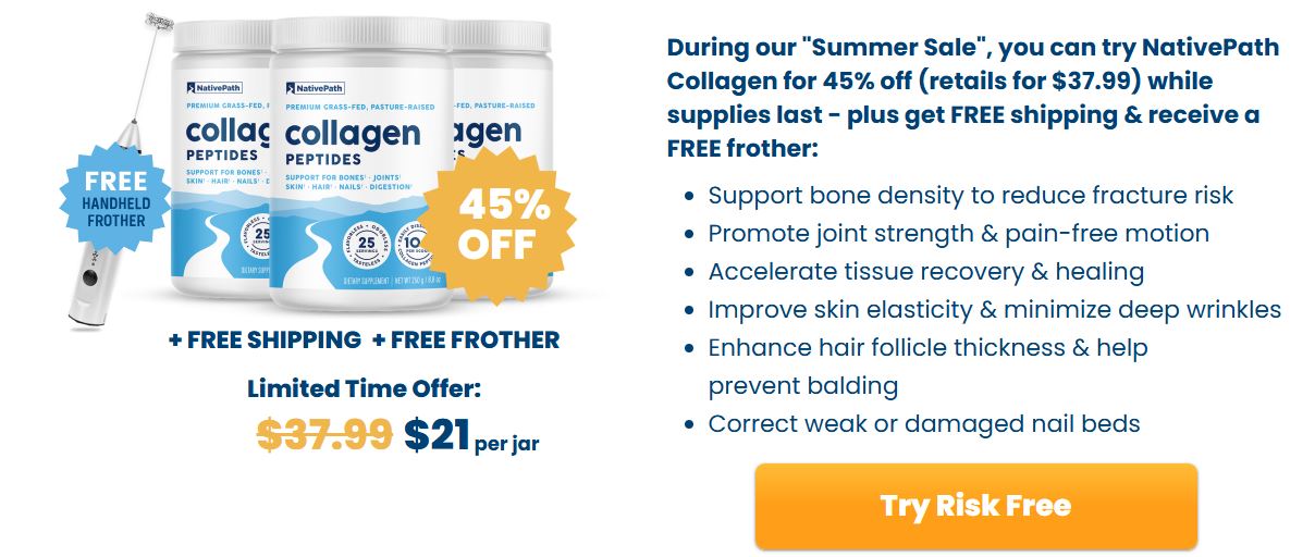 Supplied historical NativePath summer-sale artwork with collagen jars and frother